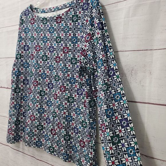 Talbots Geometric Floral Long Sleeve Tee Top Stretch Size Large Snowflakes - Picture 4 of 7